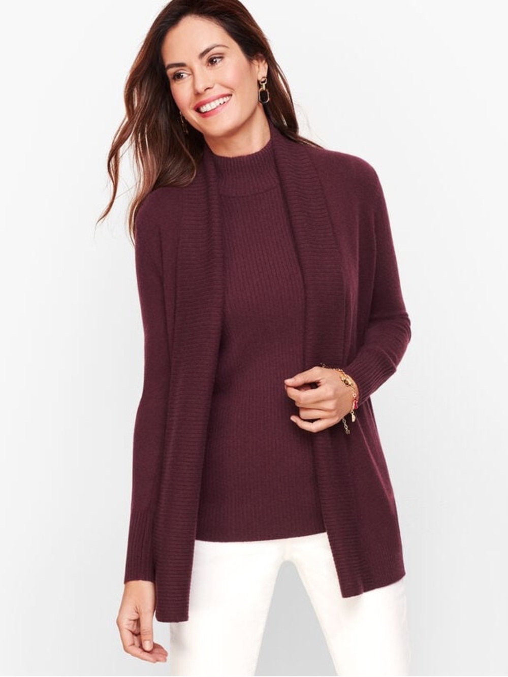 Talbots Shawl Collar Cardigan Sweater Women’s Size M Wool Blend Open Front